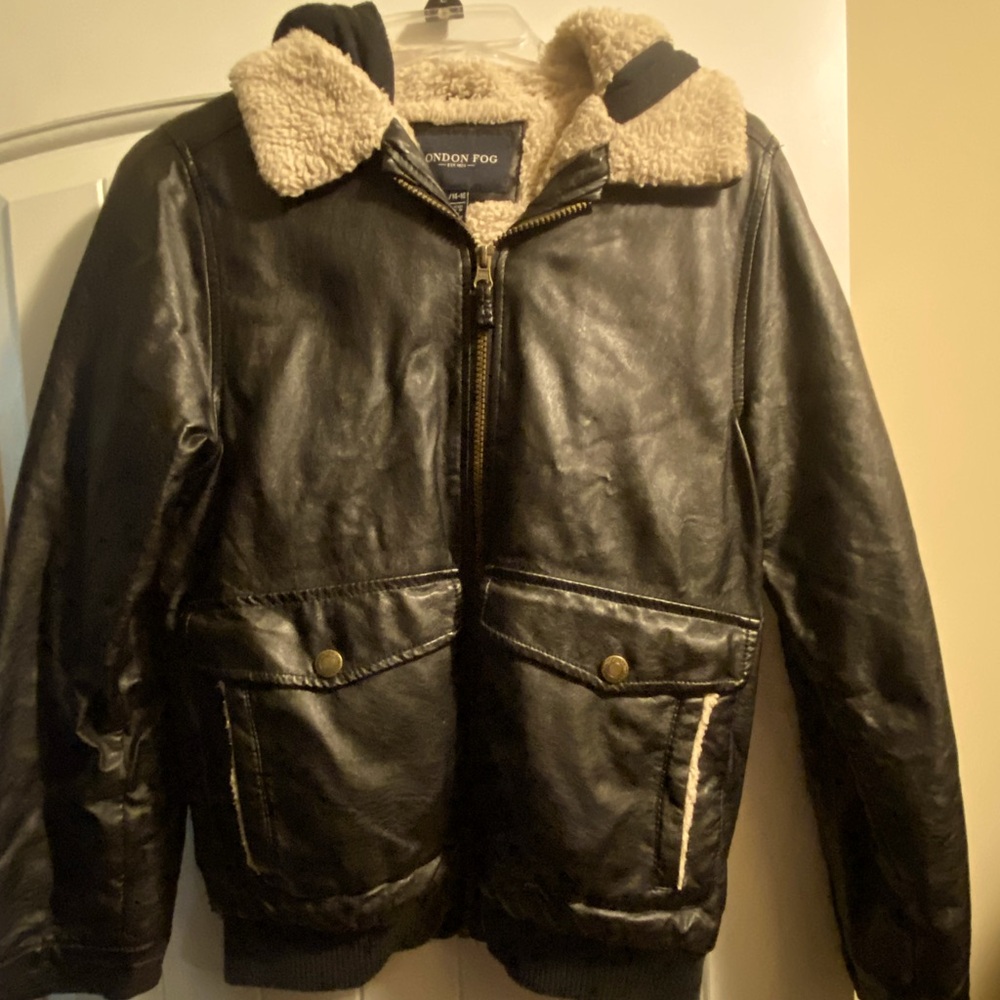 Boys 14/16 London Fog faux bomber Jacket 14/16. Fleece lined with hood.